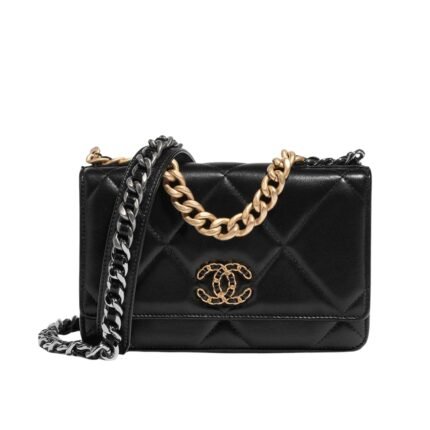 Chanel 19 Wallet On Chain Bag Shiny Gold And Silver Tone Black 19Cm AP3267 B04852 94305