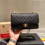 Chanel Medium Classic Handbag Grained And Gold Tone Metal Black 26Cm A01113 Y01864 C3906 - Image 2