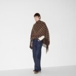 Gucci GG Wool Jacquard Cape Brown And Beige 140Cm 817831 3G200 2579 - Image 6