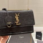 Saint Laurent Sunset Medium Chain Bag In Crocodile-Embossed Black 22Cm 442906DND0J1000 - Image 3
