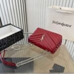 Saint Laurent Loulou Small Chain Bag In Quilted Y Wine Red 25Cm - Image 3