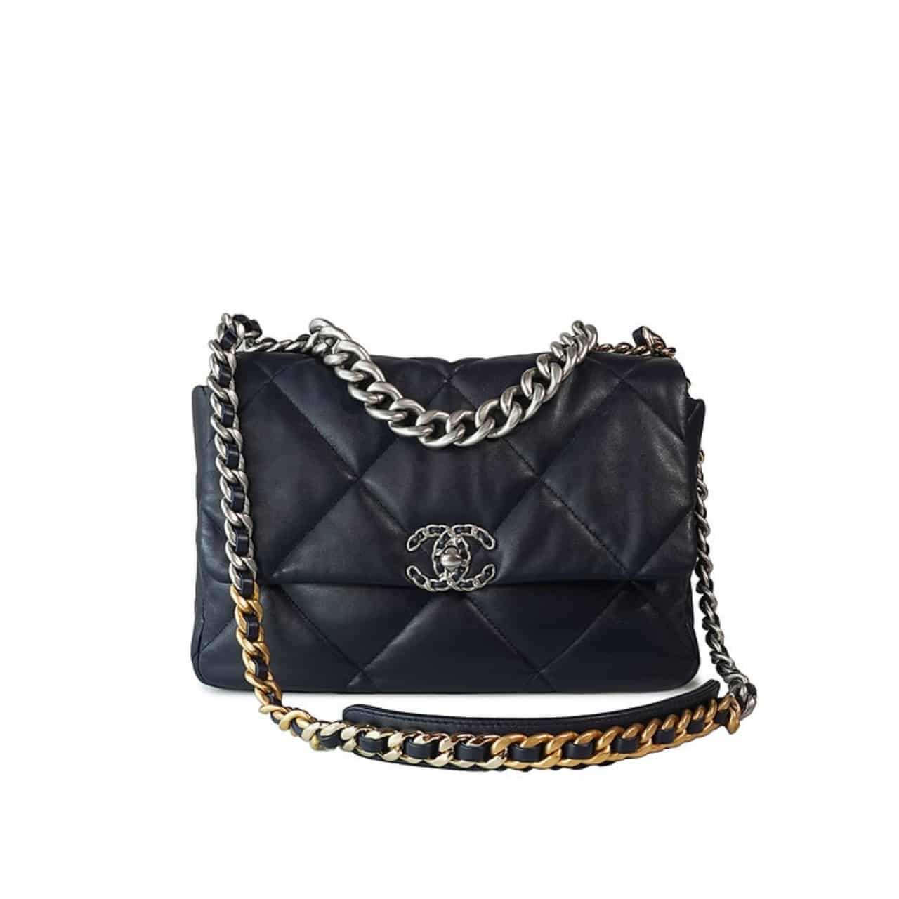 Anh-thumbnail-3 Chanel 19 Series Classic Double C Logo Silver Turn Buckle Black 31Cm - Image 1