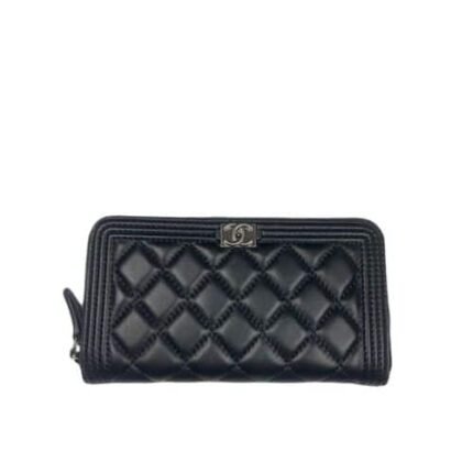 Chanel Boy Long Zipped Wallet Black 19.4Cm