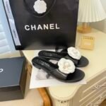 Chanel White Camellia Slides Black - Image 4