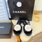 Chanel White Camellia Slides Black - Image 3