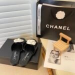 Chanel White Camellia Slides Black - Image 5