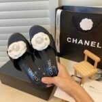 Chanel White Camellia Slides Black - Image 7