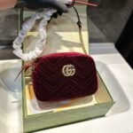 Gucci GG Marmont Small Camera Bag Velvet Wine Red 23Cm - Image 2