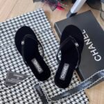 Chanel Thongs Slipper Velvet In Black G45716 B16716 94305 - Image 5