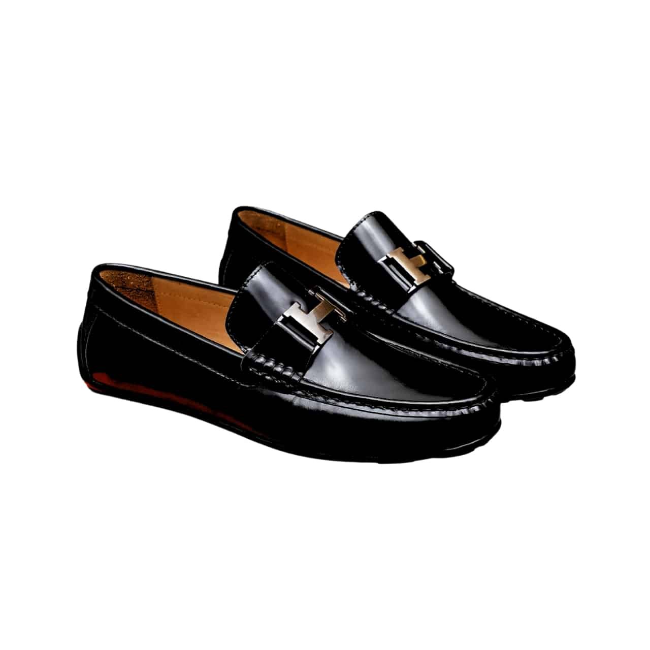 xr:d:DAF9SsQ5m7E:341,j:1885177346406537581,t:24030706 Hermes Men’S Loafer Moccasin Polish Leather With H Silver In Black - Image 1