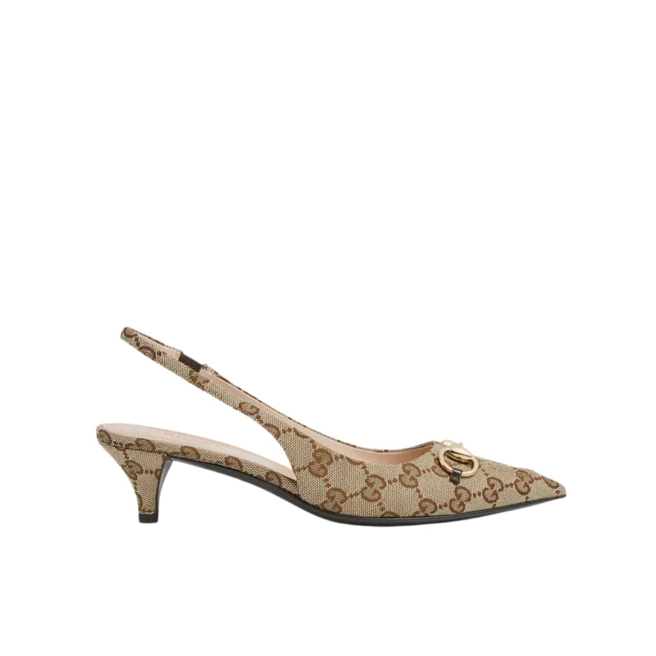 GCC Gucci Women’S GG Canvas Slingback Pump Beige And Ebony Original GG Canvas 782627 2HK80 9763 - Image 1