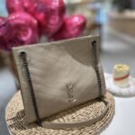 Saint Laurent Niki Crinkled Effect Shopping Tote Bag Khaki 35Cm - Image 2