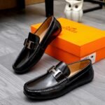 Hermes Men’S Loafer Moccasin Polish Leather With H Silver In Black - Image 3