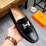 Hermes Men’S Loafer Moccasin Polish Leather With H Silver In Black - Image 5