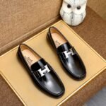 Hermes Men’S Loafer Moccasin Polish Leather With H Silver In Black - Image 2