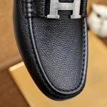 Hermes Men’S Loafer Moccasin Leather With H Silver Black - Image 6