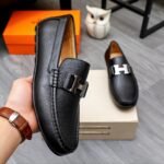 Hermes Men’S Loafer Moccasin Leather With H Silver Black - Image 4