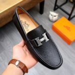 Hermes Men’S Loafer Moccasin Leather With H Silver Black - Image 5