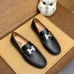 Hermes Men’S Loafer Moccasin Leather With H Silver Black - Image 2