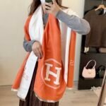 Hermes H Letter Cashmere Muffler Orange - Image 2