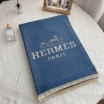 Hermes H Letter Cashmere Muffler Blue - Image 4
