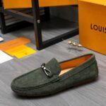 Louis Vuitton LV Damier Suede Leather Loafers In Dark Green - Image 3