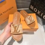 Louis Vuitton Lock It Flat Raffia Mules Brown - Image 5