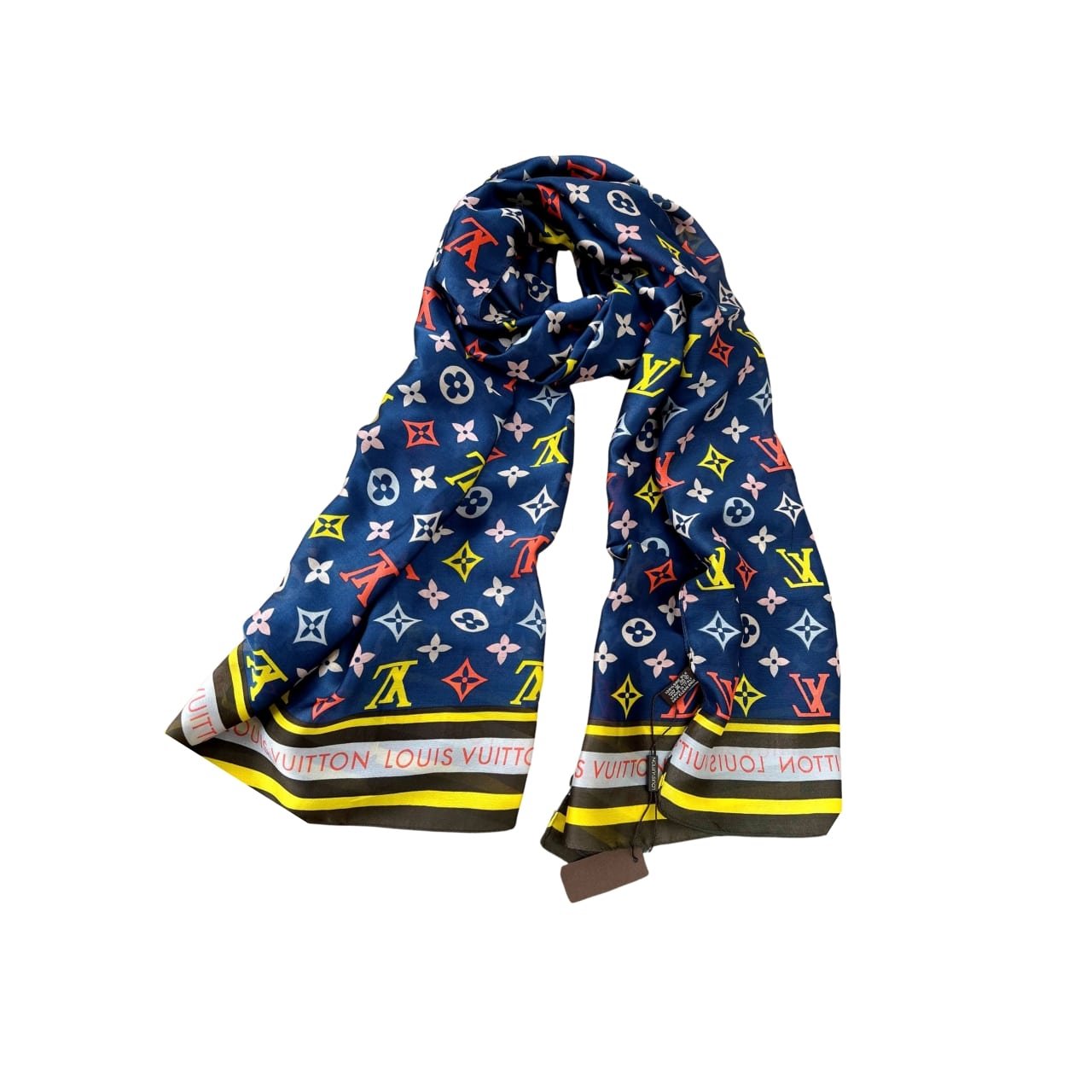 xr:d:DAF6MoGXHTU:972,j:5553358600046478974,t:24030101 Louis Vuitton Colorful Monogram Scarf Blue 180Cm - Image 1