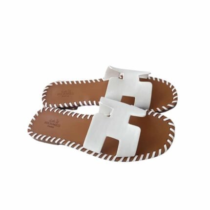 Hermes Oran Sandals Stitching In Brown And White