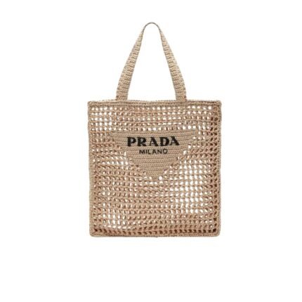 Prada Natural Logo Crochet Tote Bag