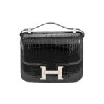 Hermes Mini Constance 19 Shiny Alligator Palladium Hardware Black 19Cm
