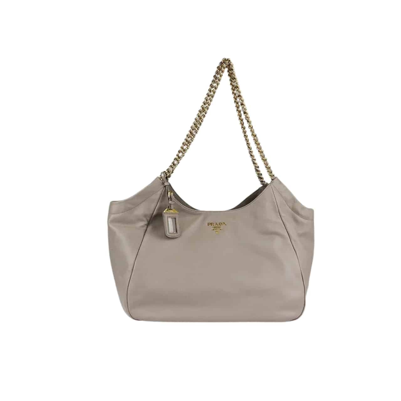 xr:d:DAF6MoGXHTU:480,j:2412094797498719592,t:24013108 Prada Pomice Soft Calfskin Leather Chain Tote Bag Beige 38Cm - Image 1