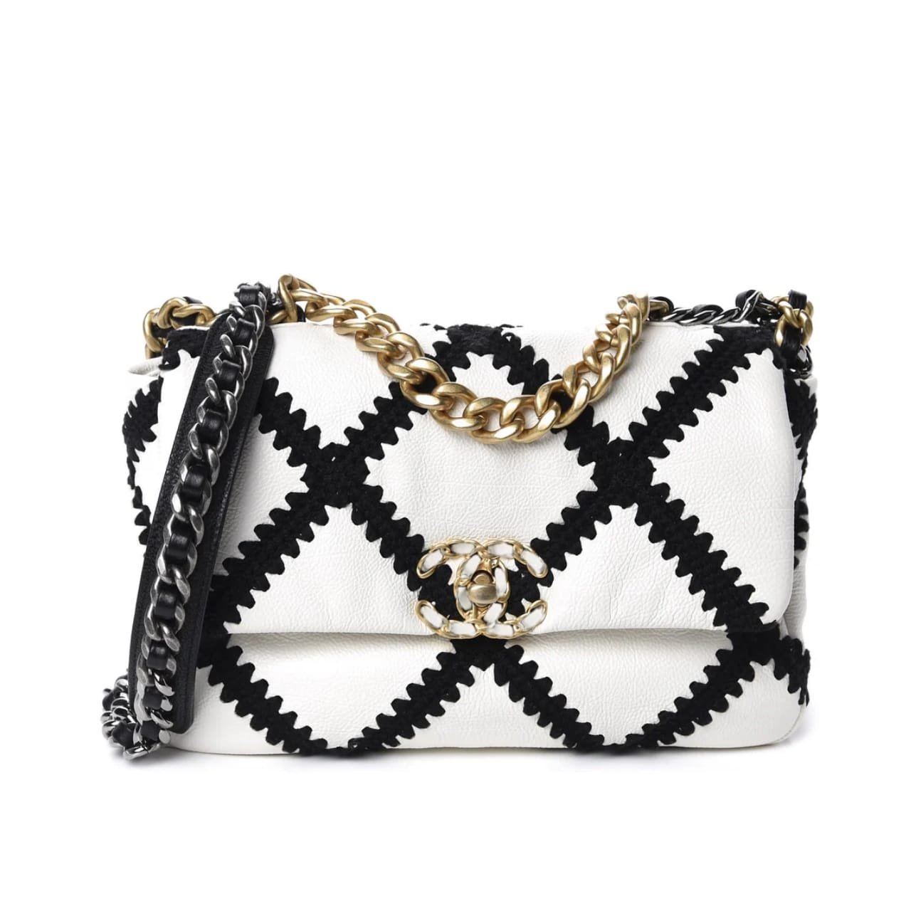 Thumbnail-15-4 Chanel 19 Flap Bag Crochet Gold And Silver Tone White Black 24Cm AS1160 B04824 C0200 - Image 1