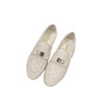 Chanel 20B Quilted Boy Lego Metal CC Logo Gold Mule Slip On Flat Loafers White