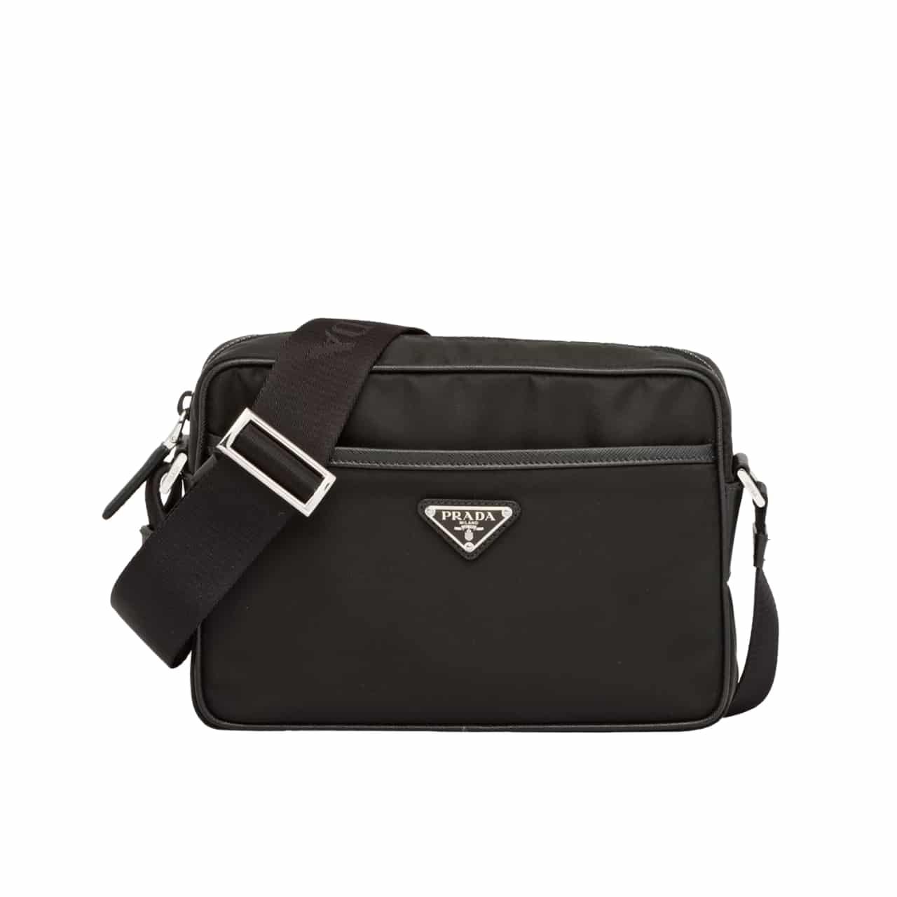 Thumbnail-3-1-1 Prada Triangle Logo Re Nylon And Saffiano Leather Black 24Cm 2VH048 2DMH F0002 V OOO - Image 1