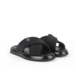 Chanel CC Logo Criss Cross Slides Black