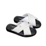 Chanel CC Logo Criss Cross Slides White