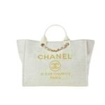 Chanel Deauville Large Tote Shopping Bag White 38Cm