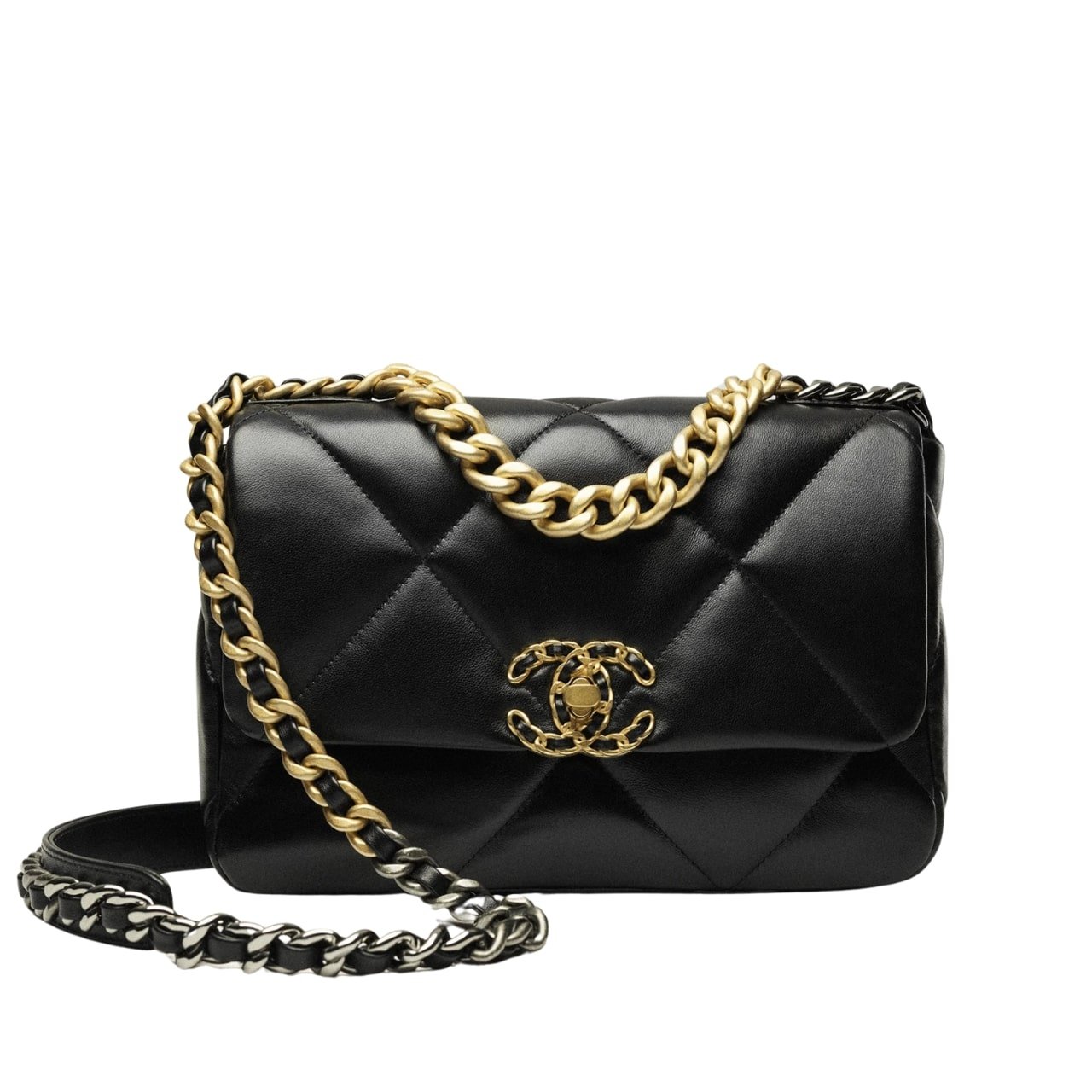 Thumbnail-4-3 Chanel 19 Flap Bag Shiny Gold And Silver Tone Black 26Cm AS1160 B04852 94305 - Image 1