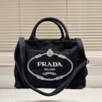 Prada Logo Printed Denim Tote Bag Black 26Cm - Image 2