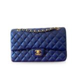 Chanel Classic Handbag Blue With Gold Hardware 26cm  A01112