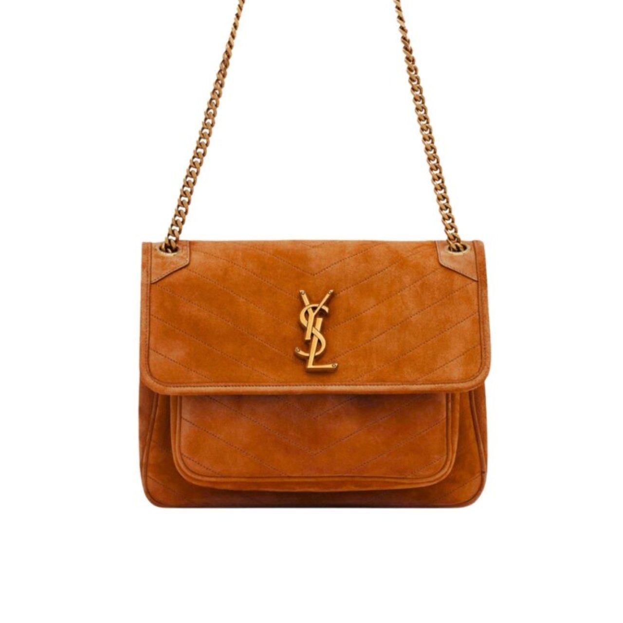 Thumbnail-41-3 Saint Laurent Niki Baby Chain Bag In Suede Brown 28Cm - Image 1