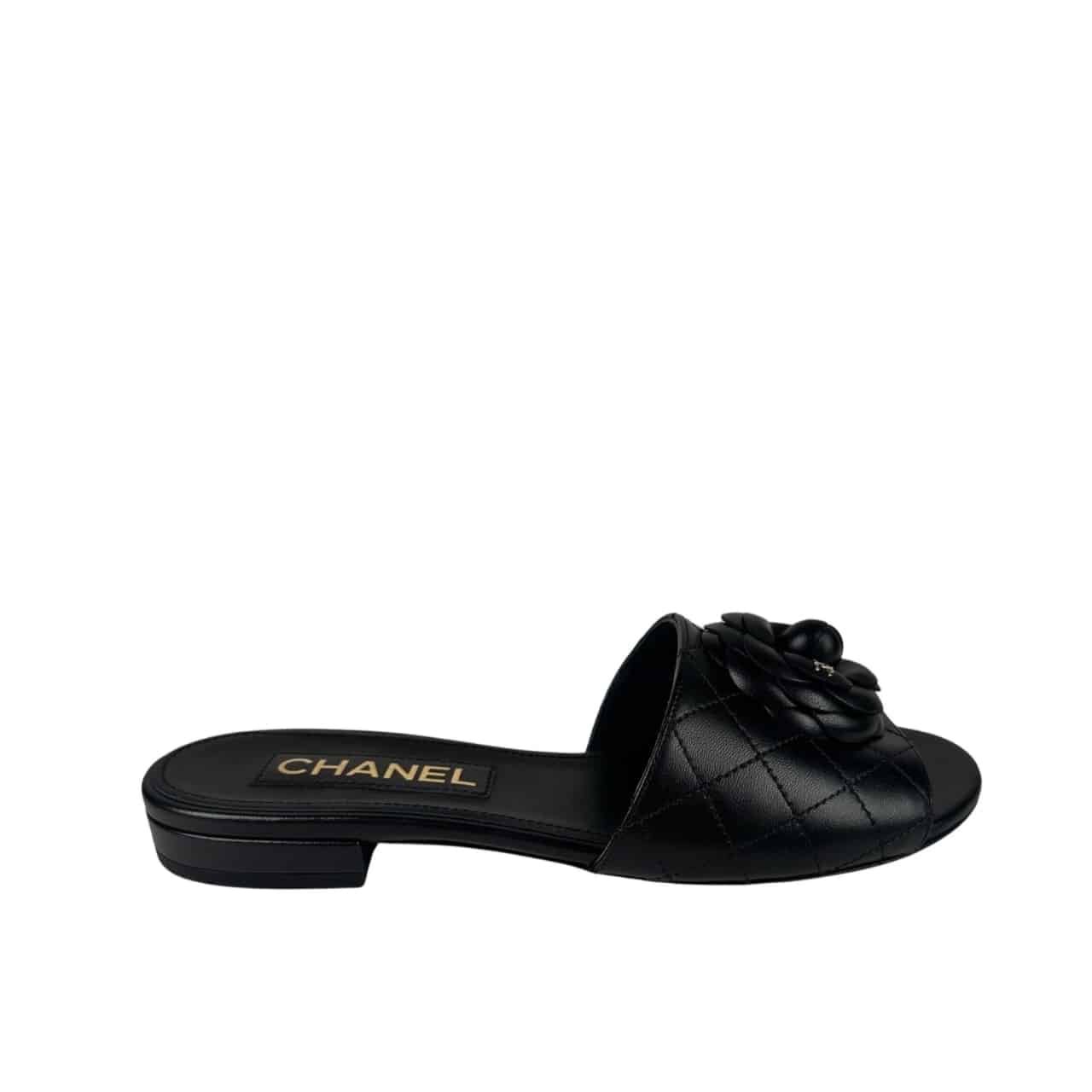 Thumbnail-43-5 Chanel Camellia Leather Slides Black - Image 1