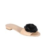 Chanel Black Camellia Slides Beige