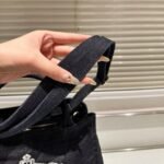 Prada Logo Printed Denim Tote Bag Black 26Cm - Image 5