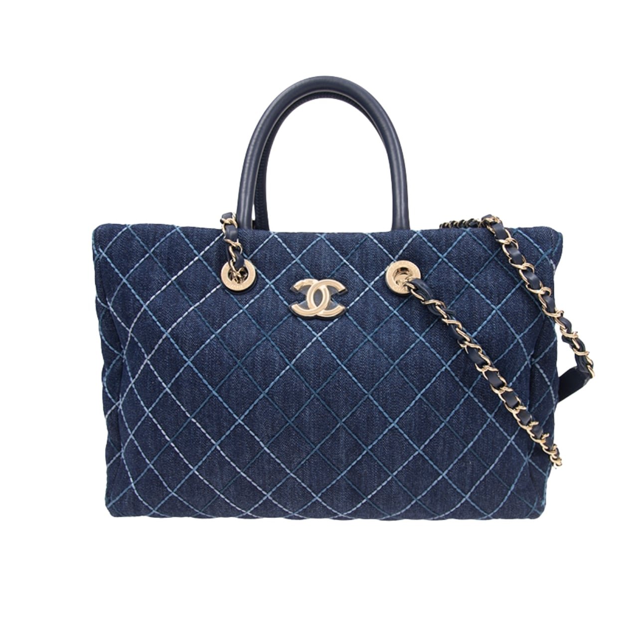 Thumbnail-75-1 Chanel Quilted Large Coco Handle Shopping Tote Denim Blue 37Cm - Image 1