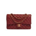 Chanel Medium Classic Double Flap Burgundy Gold Hardware 25Cm