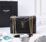 Saint Laurent Loulou Small Chain Bag In Matelassé Y Black Gold 23Cm 494699DV7271000 - Image 2