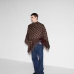 Gucci GG Wool Jacquard Cape Brown And Beige 140Cm 817831 3G200 2579 - Image 5