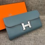 Hermes Constance Togo Long Wallet Silver Toned Hardware Blue 20Cm - Image 2
